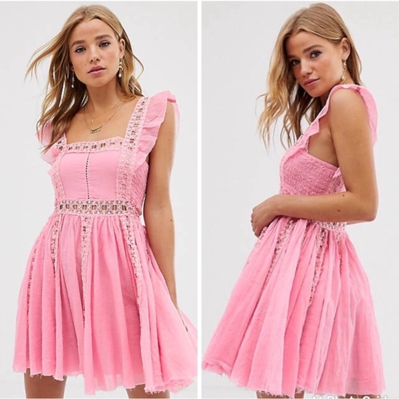 Free People Dresses & Skirts - Free People Verona Lace Crochet, Cotton Mini Dress - Pink Medium